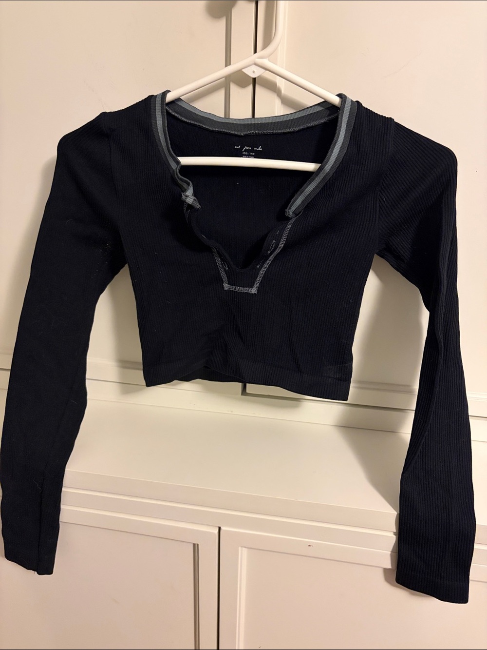 Out From Under Women’s Long Sleeve Ribbed Henley Crop Top - Black